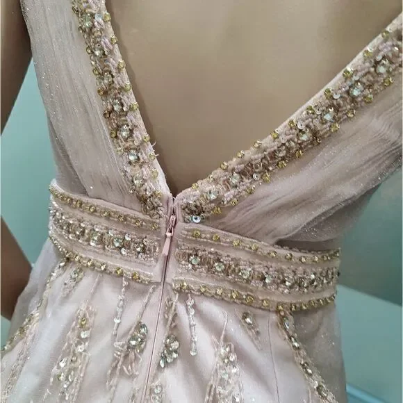 Elegant V-Neck All Over Beaded Glitter Haute Evening Dress